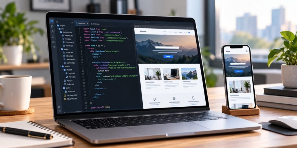 About Digital Hevan: website development work on a laptop beside a responsive mobile screen